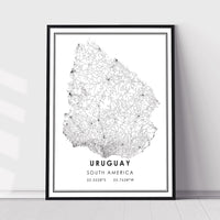 Uruguay, South America Modern Style Map Print 