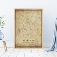 
              Litchfield, Connecticut Vintage Style Map Print 
            