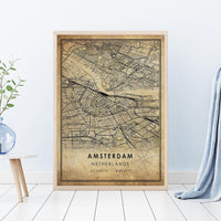 Amsterdam, Netherlands Vintage Style Map Print 