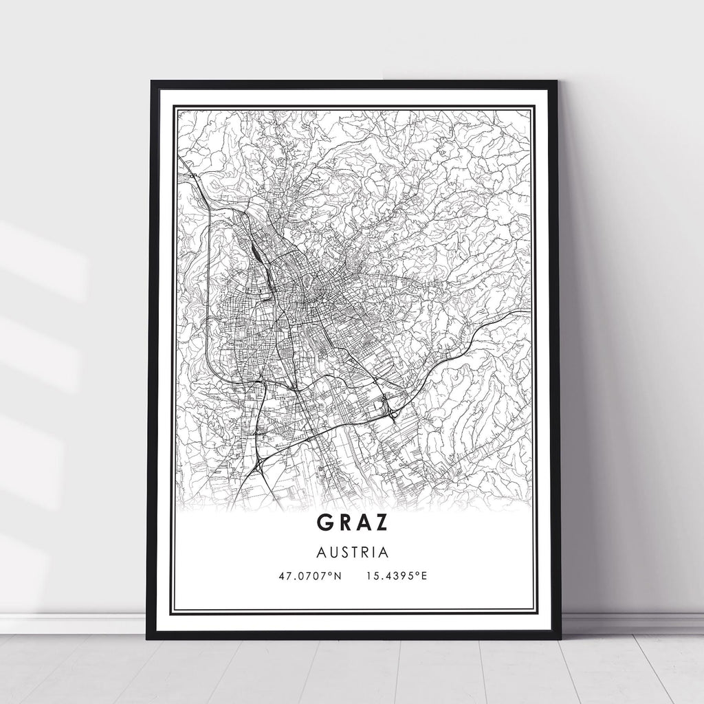 Graz, Austria Modern Style Map Print 