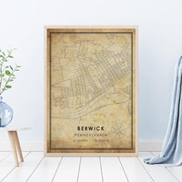
              Berwick, Pennsylvania Vintage Style Map Print 
            