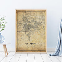 
              Cheyenne, Wyoming Vintage Style Map Print 
            