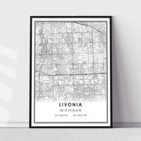 
              Livonia, Michigan Modern Map Print 
            