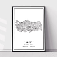 
              Turkey, Middle East Modern Style Map Print 
            