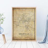 
              Shelbyville, Kentucky Vintage Style Map Print 
            