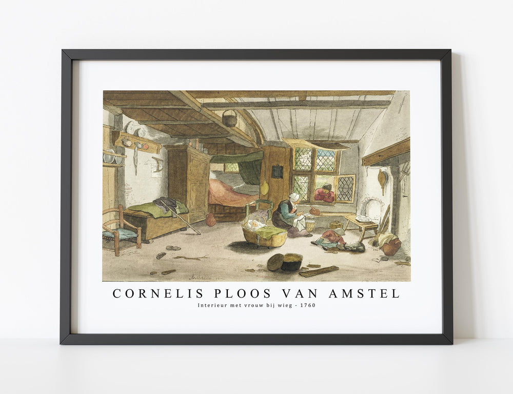 Cornelis ploos van amstel - Interieur met vrouw bij wieg-1760