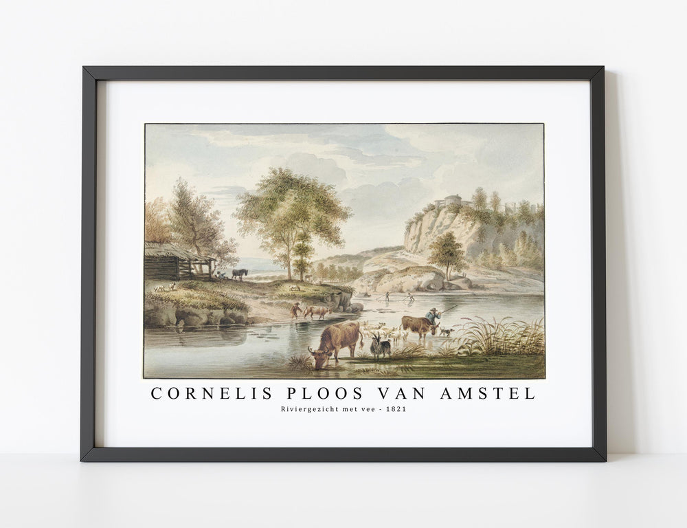 Cornelis ploos van amstel - Riviergezicht met vee-1821