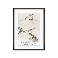 Katsushika Hokusai - Three Birds Perched on Branches, One with Blossoms 1830-1850