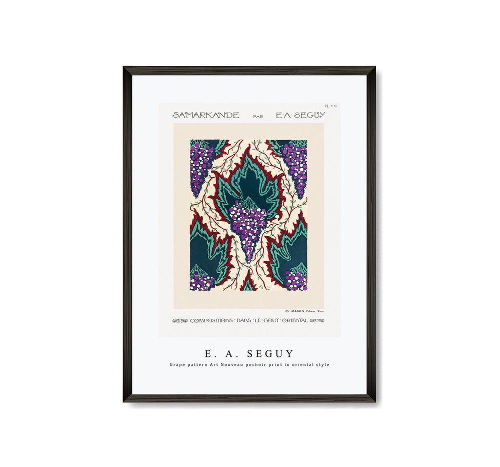 E.A.Seguy - Grape pattern Art Nouveau pochoir print in oriental style