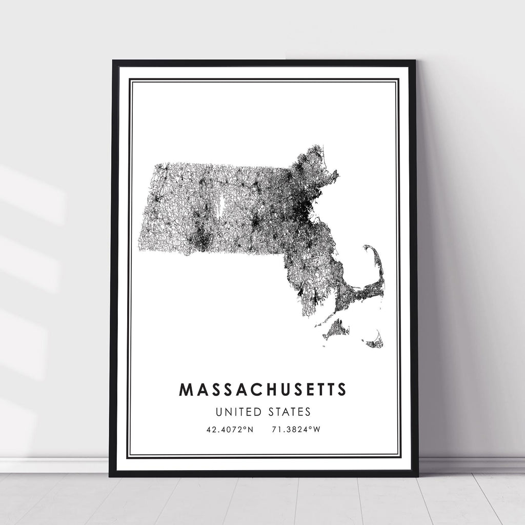 Massachusetts, United States Modern Style Map Print 