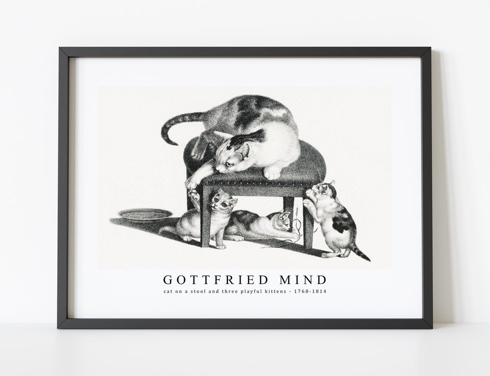 Gottfried Mind - cat on a stool and three playful kittens by Gottfried Mind (1768-1814)