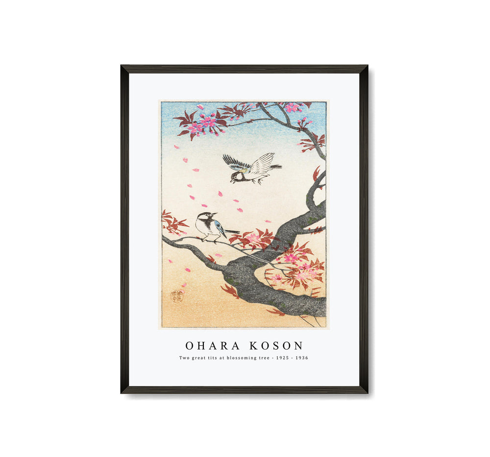 Ohara Koson - Two great tits at blossoming tree (1925 - 1936) by Ohara Koson (1877-1945)