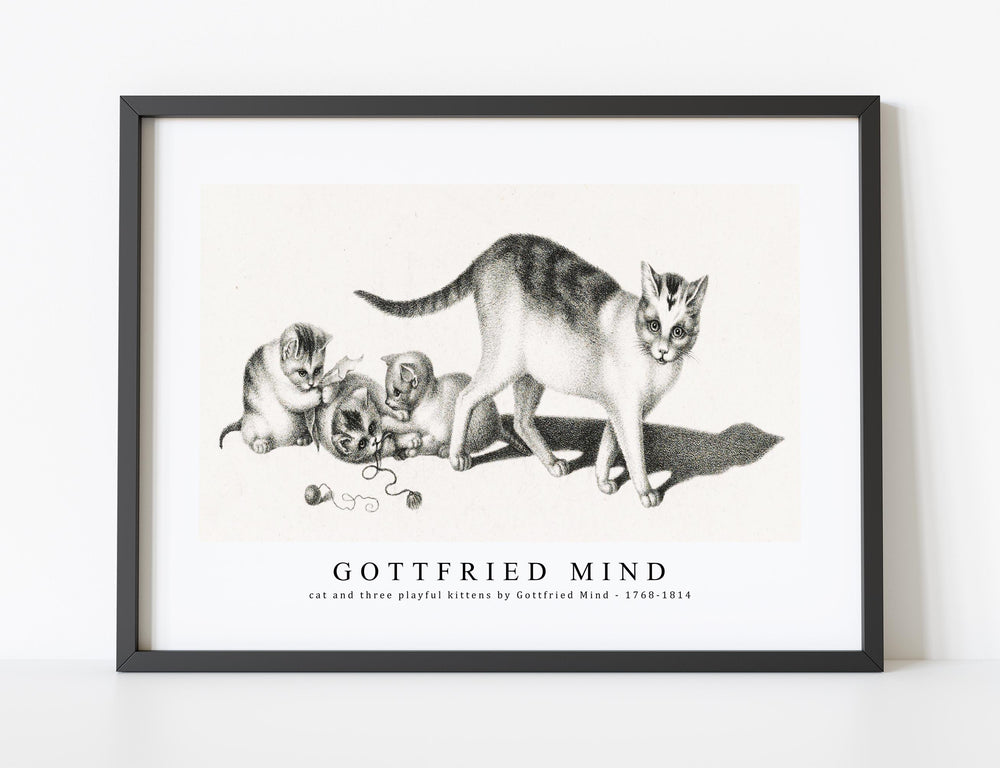 Gottfried Mind - cat and three playful kittens by Gottfried Mind (1768-1814)