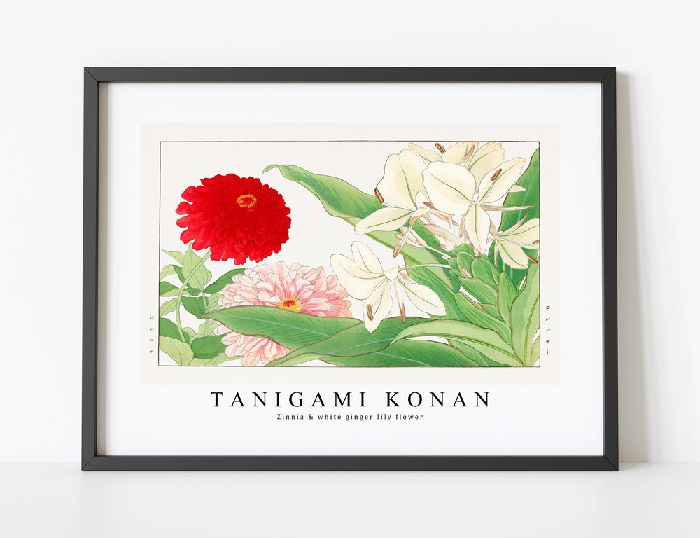 Tanigami Konan - Zinnia & white ginger lily flower