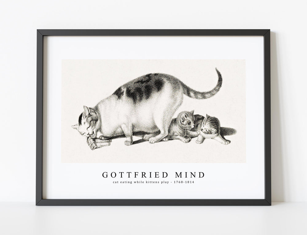 Gottfried Mind - cat eating while kittens play by Gottfried Mind (1768-1814)