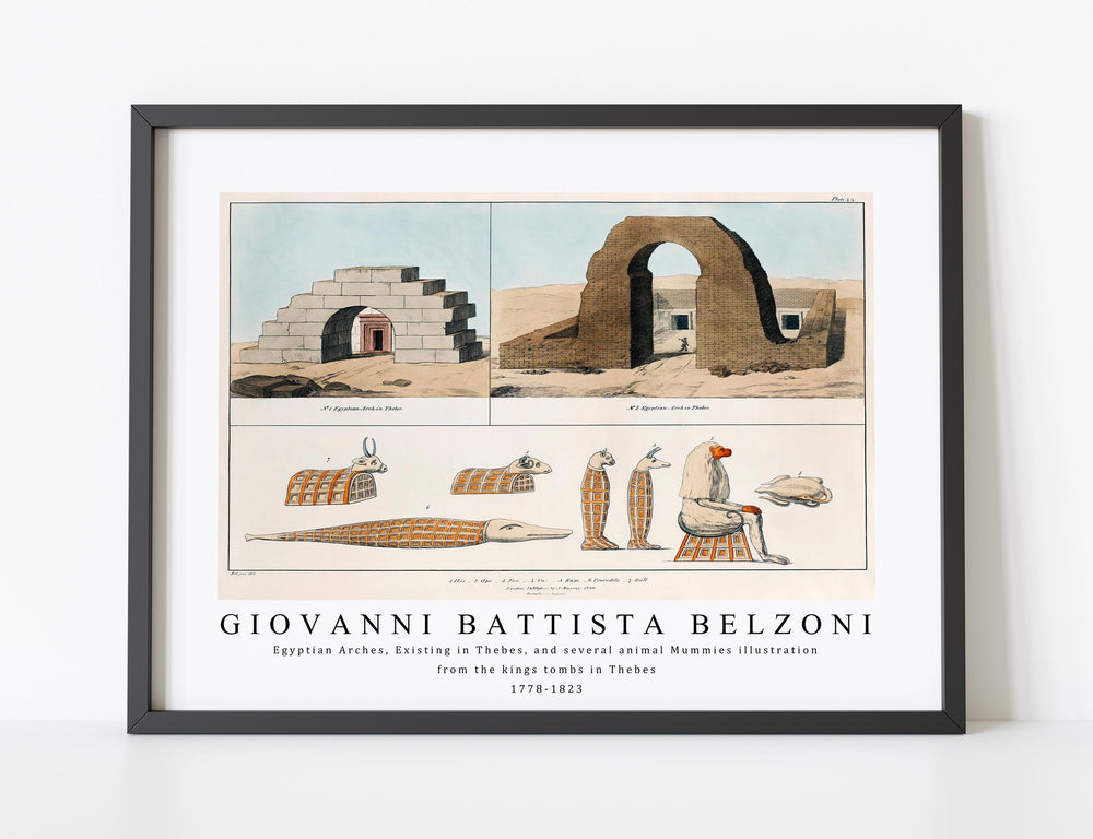 Giovanni Battista Belzoni - Egyptian Arches, Existing in Thebes, and several animal Mummies illustration from the kings tombs in Thebes by Giovanni Battista Belzoni 1778-1823