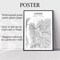 
              Camden, New Jersey Scandinavian Map Print
            