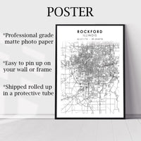 Rockford, Illinois Scandinavian Map Print 