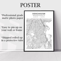 
              Dorchester, Massachusetts Scandinavian Map Print 
            