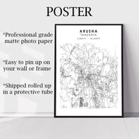 
              Arusha, Tanzania Scandinavian Style Map Print 
            