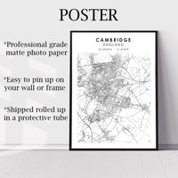 
              Cambridge, England Scandinavian Style Map Print 
            