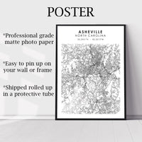 
              Asheville, North Carolina Scandinavian Map Print 
            