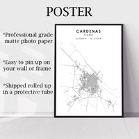 Cardenas, Cuba Scandinavian Style Map Print 