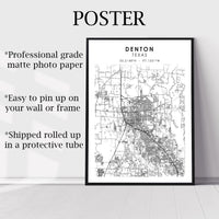 
              Denton, Texas Scandinavian Map Print 
            