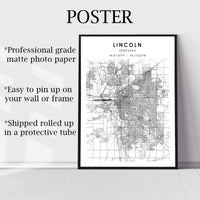 
              Lincoln, Nebraska Scandinavian Map Print 
            