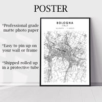 Bologna, Italy Scandinavian Style Map Print 