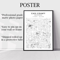 
              Cass County, Michigan Scandinavian Map Print 
            