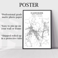 
              Clarksburg, West Virginia Scandinavian Map Print 
            