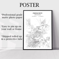 
              Prescott, Arizona Scandinavian Map Print 
            