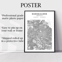 
              Guadalajara, Mexico Scandinavian Style Map Print 
            