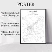 Cortona, Italy Scandinavian Style Map Print 