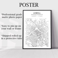 
              Lowell, Massachusetts Scandinavian Map Print 
            