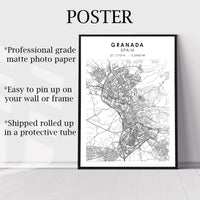 Granada, Spain Scandinavian Style Map Print 