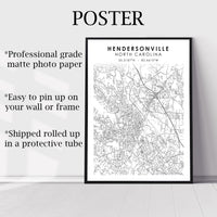
              Hendersonville, North Carolina Scandinavian Map Print 
            