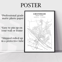 Amsterdam, New York Scandinavian Map Print 