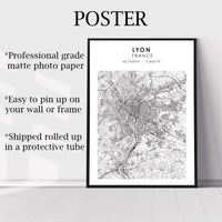 Lyon, France Scandinavian Style Map Print 
