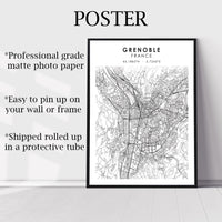 
              Grenoble, France Scandinavian Style Map Print 
            