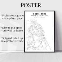 
              Greystones, Republic of Ireland Scandinavian Style Map Print 
            