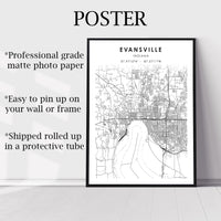 
              Evansville, Indiana Scandinavian Map Print 
            