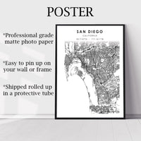 
              San Diego, California Scandinavian Map Print 
            