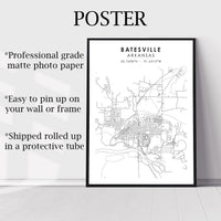 
              Batesville, Arkansas Scandinavian Map Print 
            