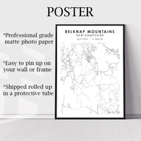 Belknap Mountains, New Hampshire Scandinavian Map Print 