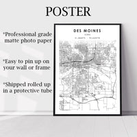 Des Moines, Iowa Scandinavian Map Print 