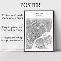 
              Detroit, Michigan Scandinavian Map Print 
            
