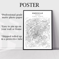 Knoxville, Tennessee Scandinavian Map Print 
