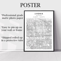 Livonia, Michigan Scandinavian Map Print 